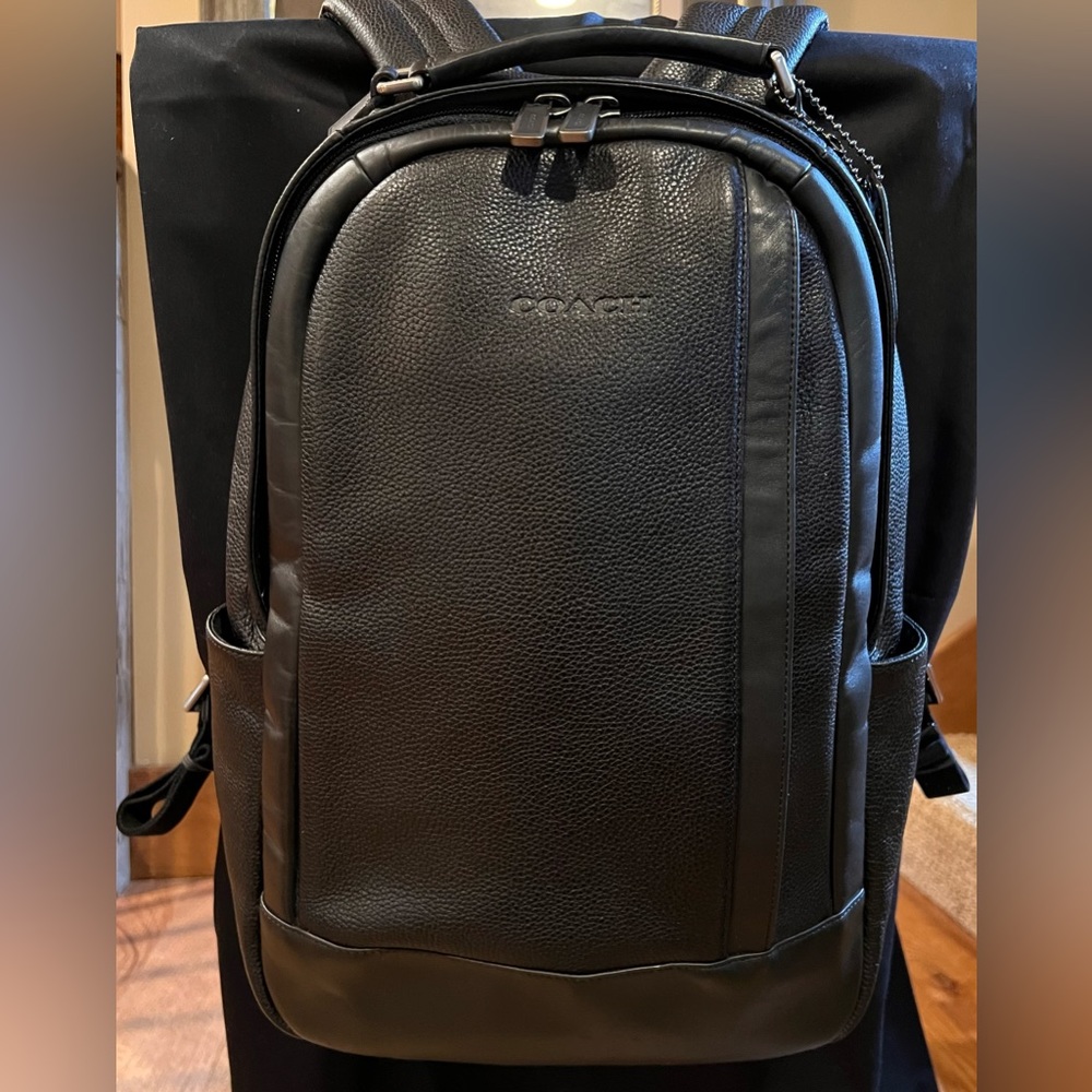 Coach black leather backpack
